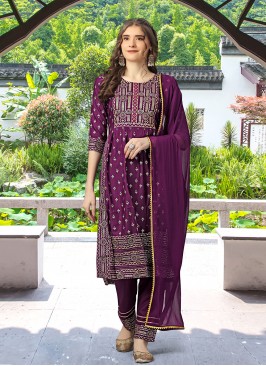 Print Rayon Trendy Salwar Suit in Purple