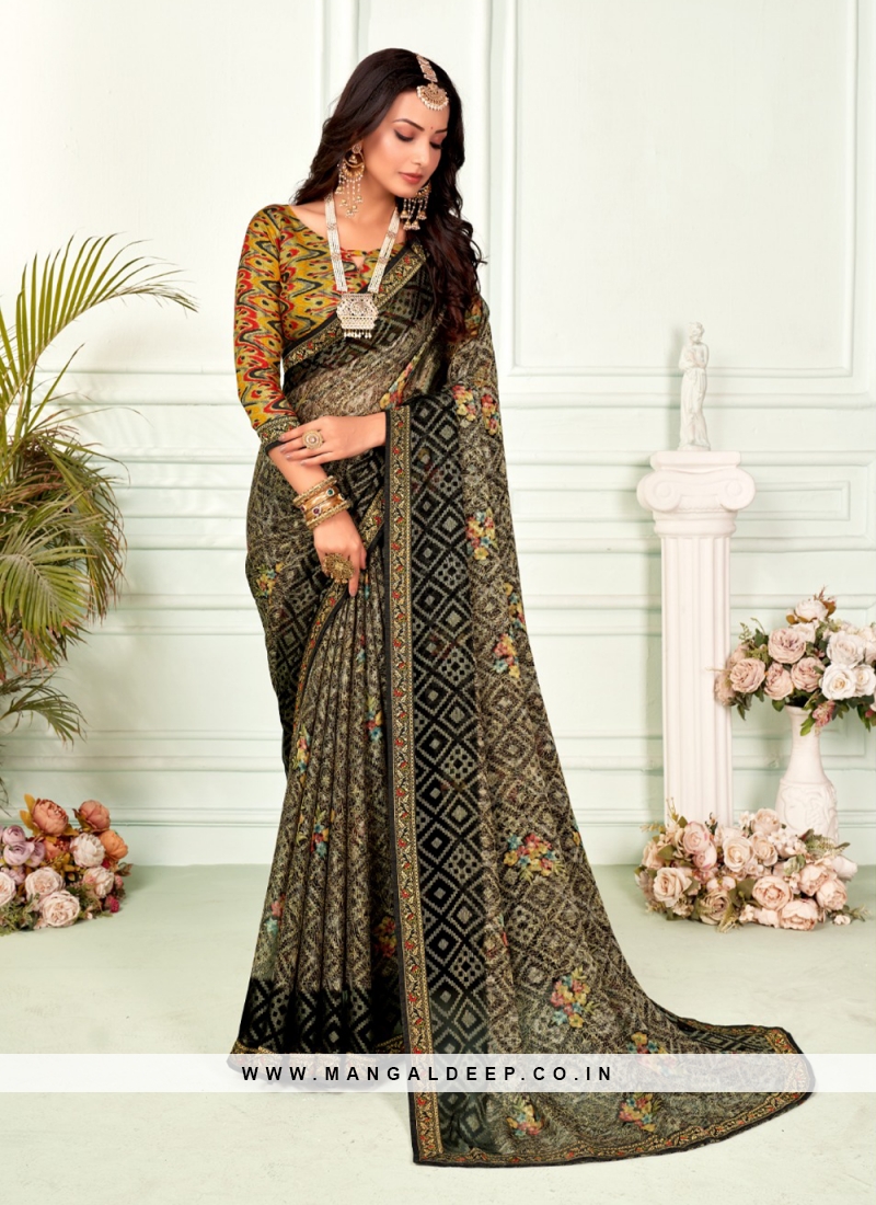 Buy Saroj Jalwaa Fancy Wear Chiffon Brasso Printed Saree Collection