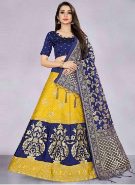Pristine Banarasi Silk Navy Blue and Yellow Jacqua
