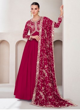 Prominent Embroidered Rani Silk Readymade Gown