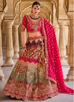 Prominent Multi Colour Zari Banarasi Silk Designer Lehenga Choli