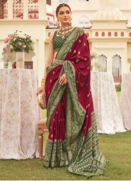 Prominent Patola Print Maroon Contemporary Saree