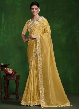 Prominent Silk Mustard Contemporary Saree