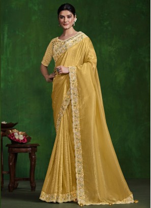 Prominent Silk Mustard Contemporary Saree