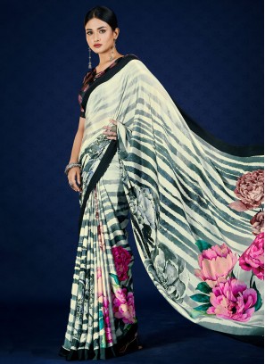 Pure Crepe Contemporary Saree in White