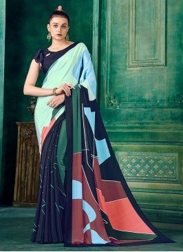 Pure Crepe Multi Colour Abstract Print Classic Saree