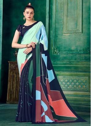 Pure Crepe Multi Colour Abstract Print Classic Saree