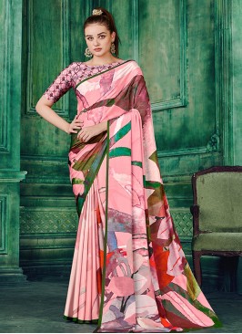 Pure Crepe Trendy Saree in Pink