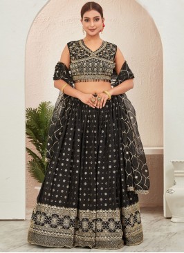 pure-dola Black Embroidered Readymade Lehenga Choli