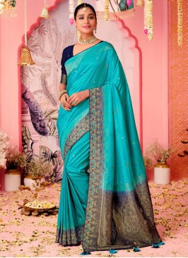 pure-dola Blue Classic Saree