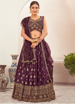 pure-dola Jacquard Work Purple Readymade Lehenga Choli