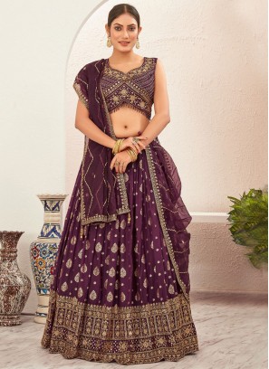 pure-dola Jacquard Work Purple Readymade Lehenga Choli