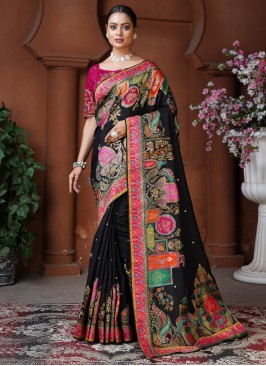 pure-dola Weaving Black Traditional Saree