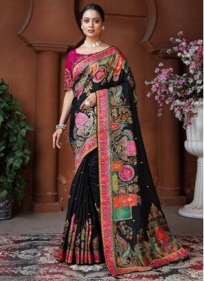 pure-dola Weaving Black Traditional Saree