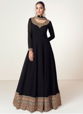 Pure Georgette Floor Length Gown in Black