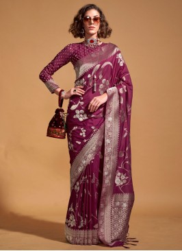 Pure Georgette Wine Classic Saree