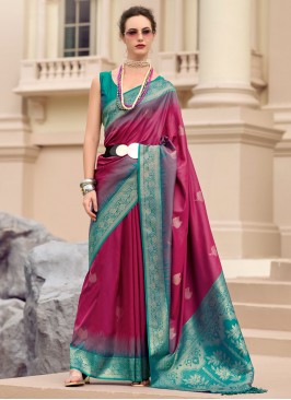 Pure Silk Trendy Saree in Burgundy and Rani