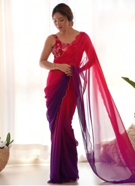 Purple and Rani Faux Georgette Border Classic Saree