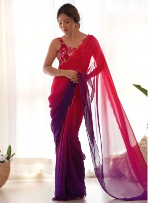 Purple and Rani Faux Georgette Border Classic Saree