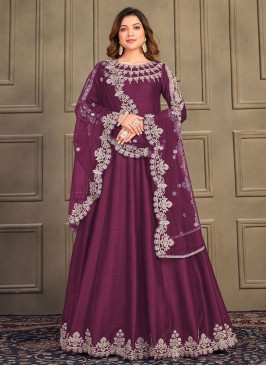 Purple Art Silk Ceremonial Trendy Salwar Kameez
