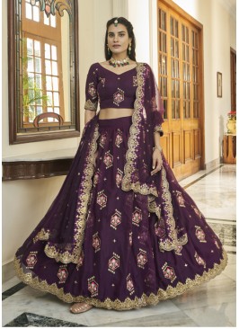 Purple Beautiful Zari And Embroidery Party Wear Le
