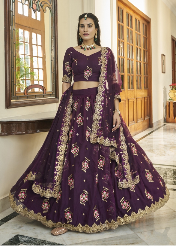 Purple Beautiful Zari And Embroidery Party Wear Lehenga Choli
