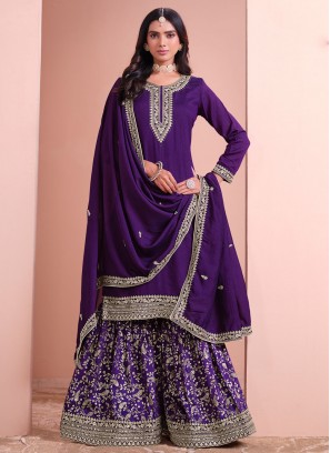 Purple Ceremonial Art Silk Trendy Salwar Kameez