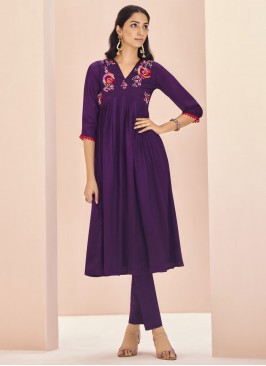 Purple Chinon Party Wear Kurti