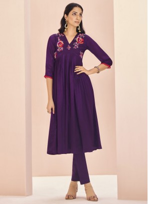 Purple Chinon Party Wear Kurti