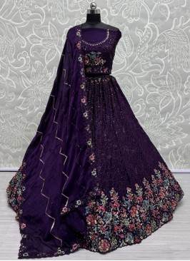 Purple Chinon Trendy Lehenga Choli