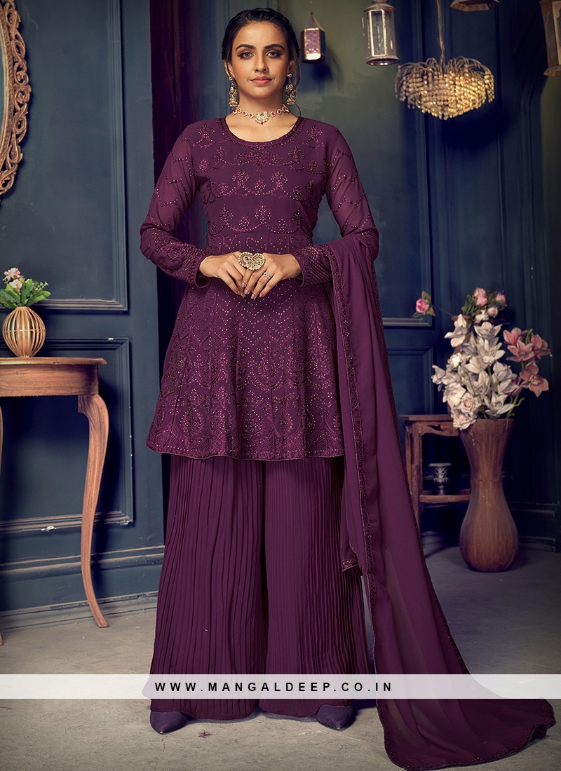 sharara suit in purple colour