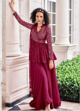 Purple Color Georgette Embroidered Fancy Sharara S