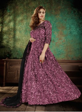 Purple Color Sequins Work Net Gown