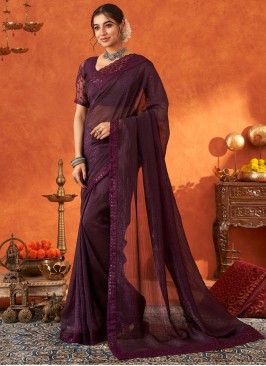 Purple Cotton Silk Border Designer Saree