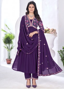 Purple Digital Print Faux Georgette Designer Salwa