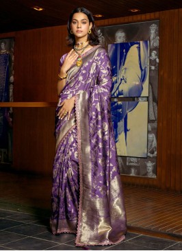 Purple Embroidered Ceremonial Contemporary Saree