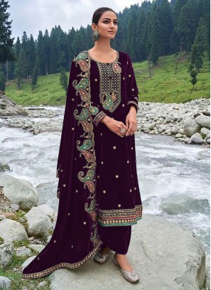 Purple Embroidered Palazzo Salwar Suit