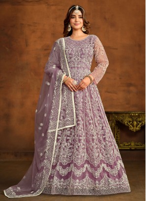 Purple Embroidered Party Anarkali Salwar Suit