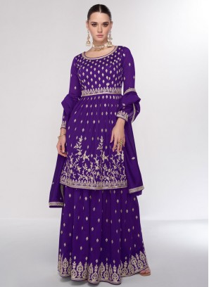 Purple Embroidered Silk Designer Salwar Kameez