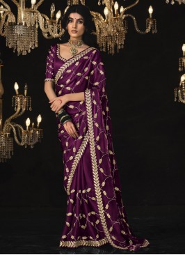 Purple Embroidered Silk Trendy Saree