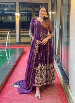 Purple Faux Georgette Party Anarkali Salwar Suit