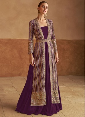 Purple Georgette Engagement Trendy Gown