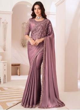 Purple Georgette Satin Party Trendy Saree