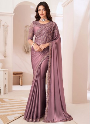 Purple Georgette Satin Party Trendy Saree