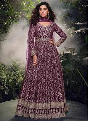 Purple Jacquard Trendy Gown