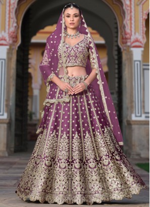 Purple Net Wedding Designer Lehenga Choli