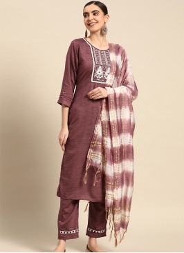 Purple Poly Cotton Embroidered Kurta with Trouser 