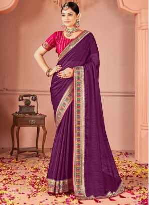 Purple Rangoli Border Traditional Designer Saree