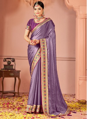 Purple Rangoli Ceremonial Trendy Saree