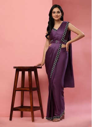 Purple Satin Silk Festival Trendy Saree